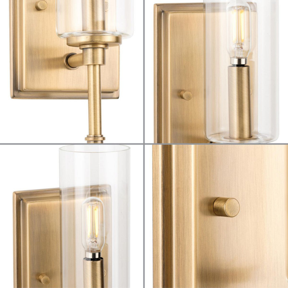 Elara Collection 4-3/4, 1-Light Vintage Brass Clear Glass Bath Vanity Light