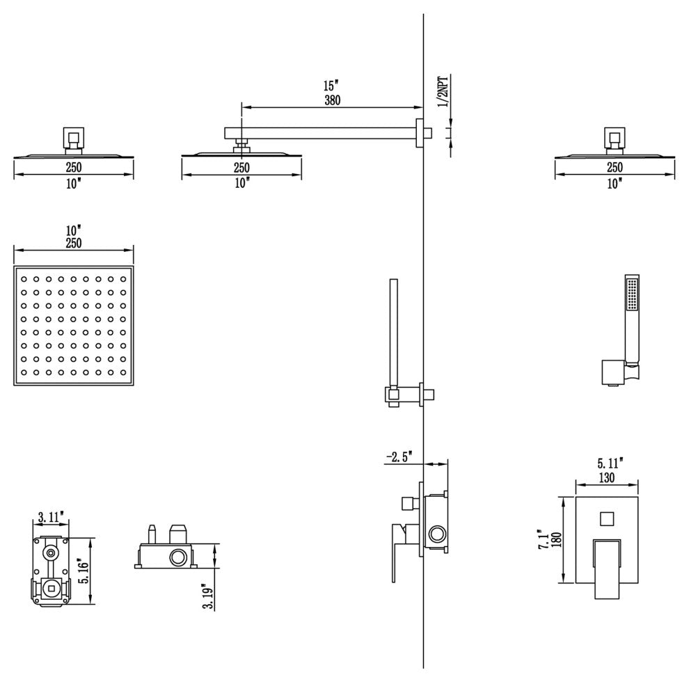 Wall Mount Shower Faucet With Rough-In Valve, Matte Black