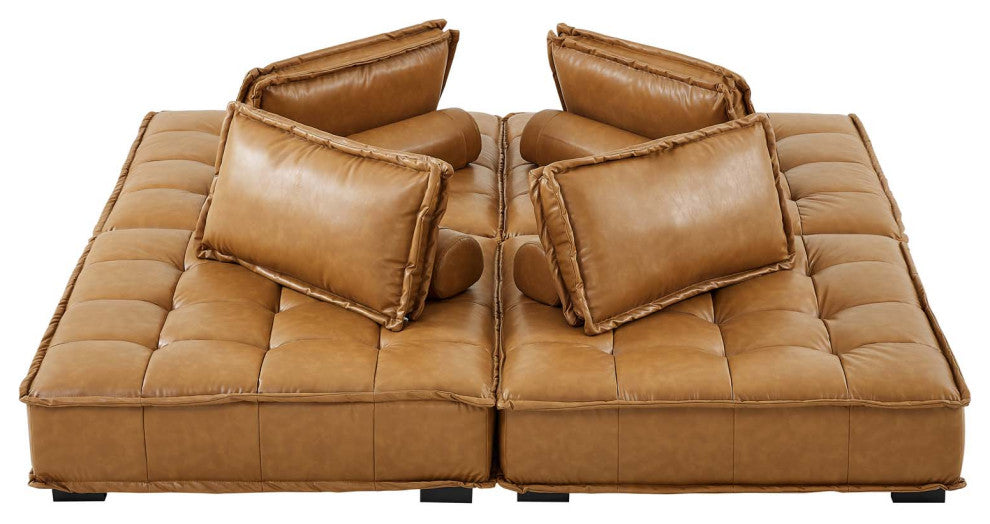 Modular Deep Tufted Sectional Sofa Set, Tan, Fabric, Modern, Lounge Hospitality