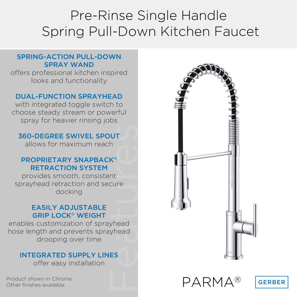 Parma 1H Pre-Rinse Pull-Down Kitchen Faucet 1.75gpm, Satin Black