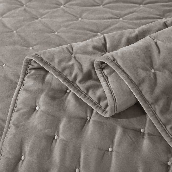 Beige Velvet Diamond Tuft Bedspread Set, Cal King