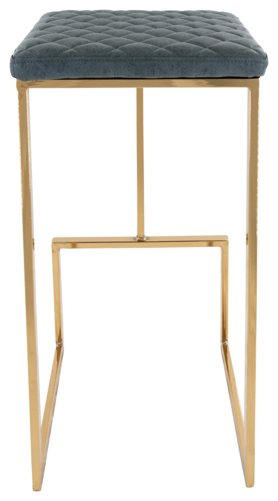 LeisureMod Quincy Quilted Stitched Leather Bar Stools With Gold Metal Frame
