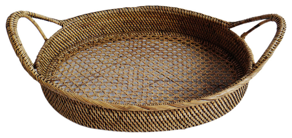 Tea Stained Rattan Oval Tray