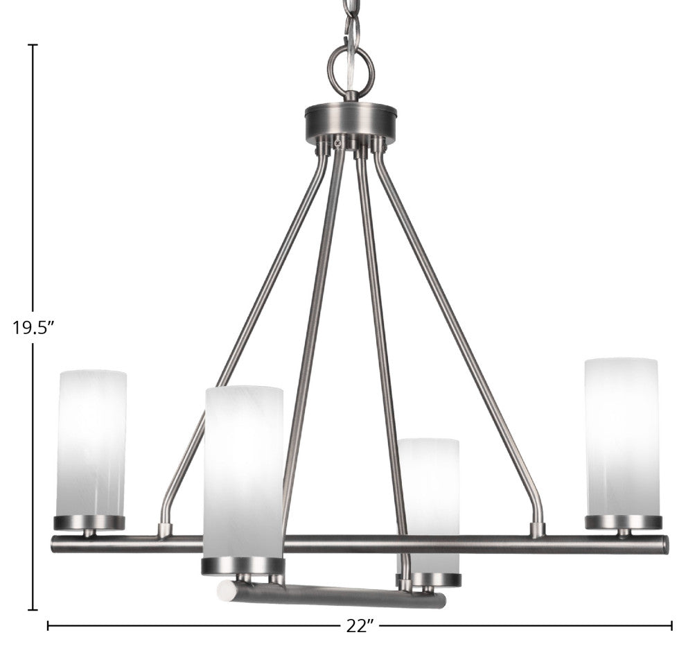 Trinity 4 Light Chandelier Shown, Graphite Finish With 2.5" White Marble Glass