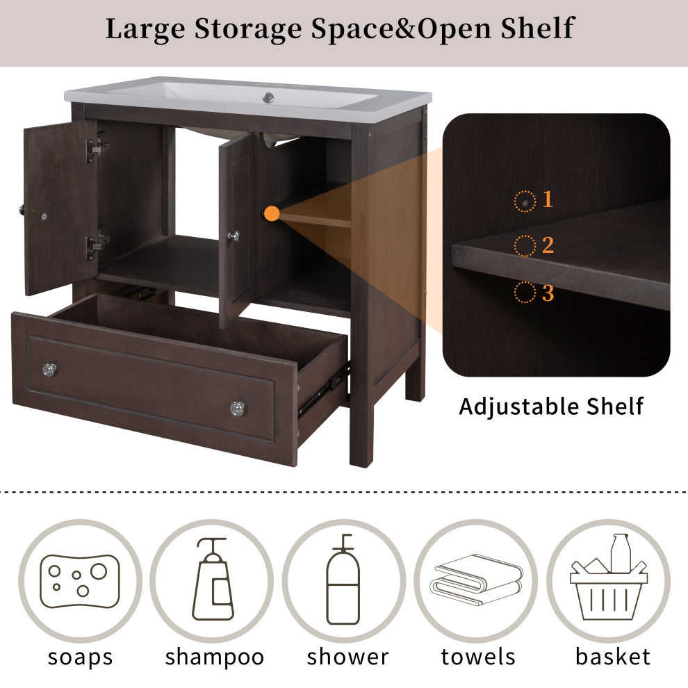 Gewnee 30" Bathroom Vanity Base Only, Brown