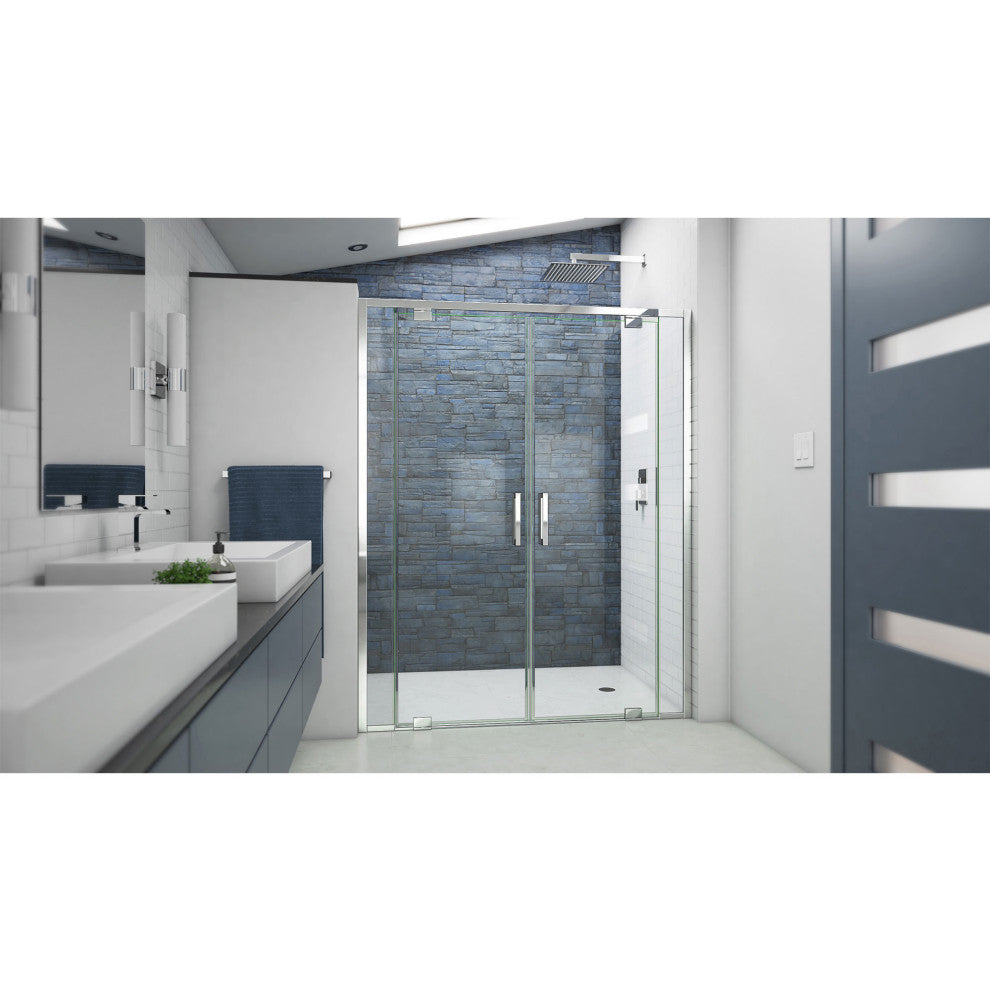 DreamLine Terrace 58 in. W x 72 in. H Semi-Frameless Pivot Shower Door, Chrome