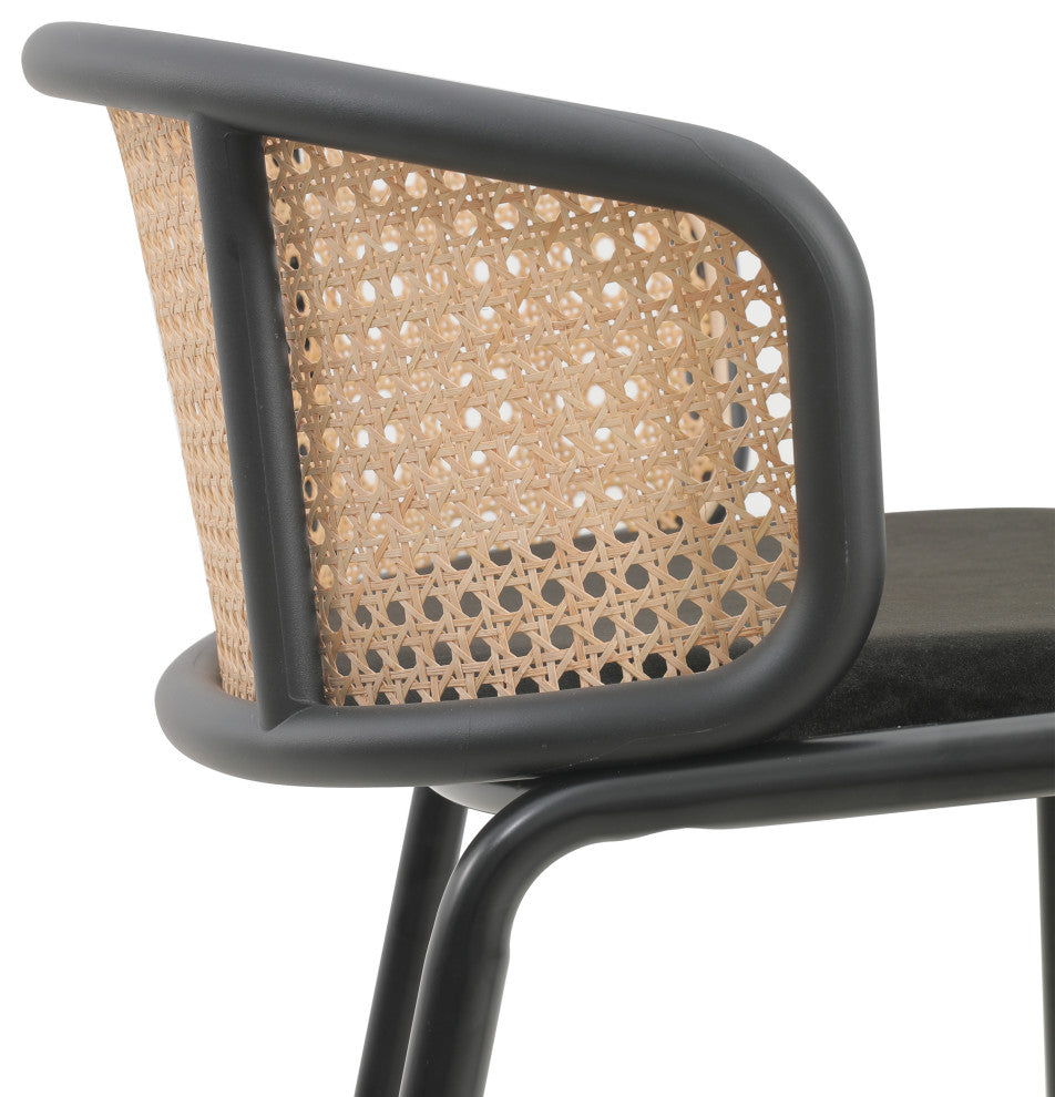LeisureMod Ervilla Wicker Bar Stool With Black Powder Coated Frame, Black