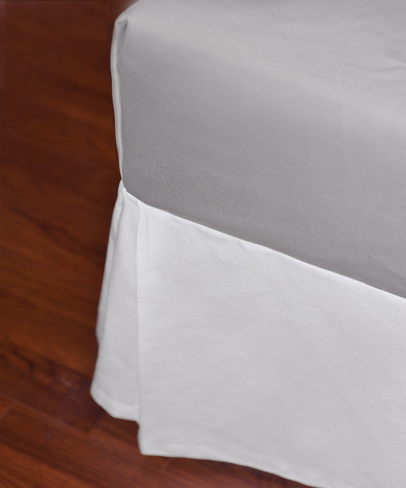Serenta Solid White Cotton Canvas Drop Bed Skirt with Quadruple Pleats, White, Twin