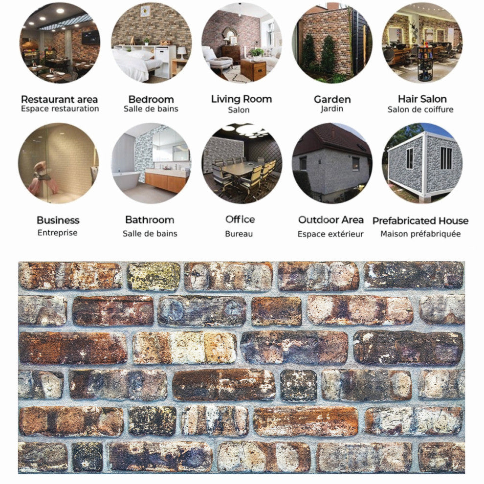 Faux Brick 3D Wall Panels, Multicolored, Set of 10, Covers 54 sq ft