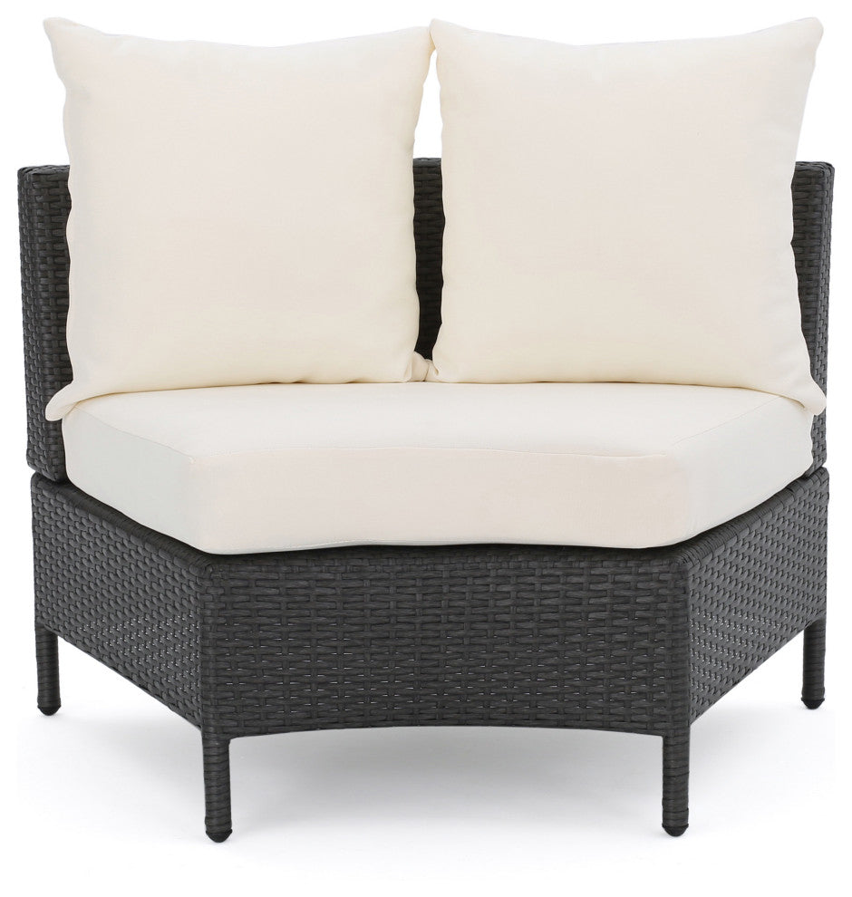 Harper Outdoor Wicker Curved Loveseat Sectional With Cushions, Gray/White