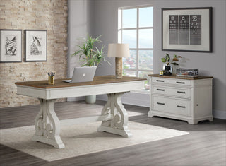 Drake 60" Wide Writing Desk, Rustic White and French Oak