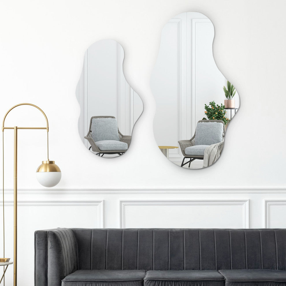 Asymmetrical Mirror, Decorative Irregular Cloud Mirror, White, 36x20