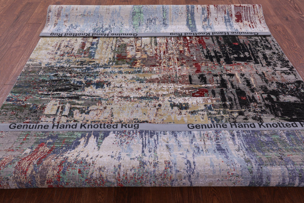 6' 0" X 8' 10" Abstract Hand Knotted Wool and Silk Rug Q8889