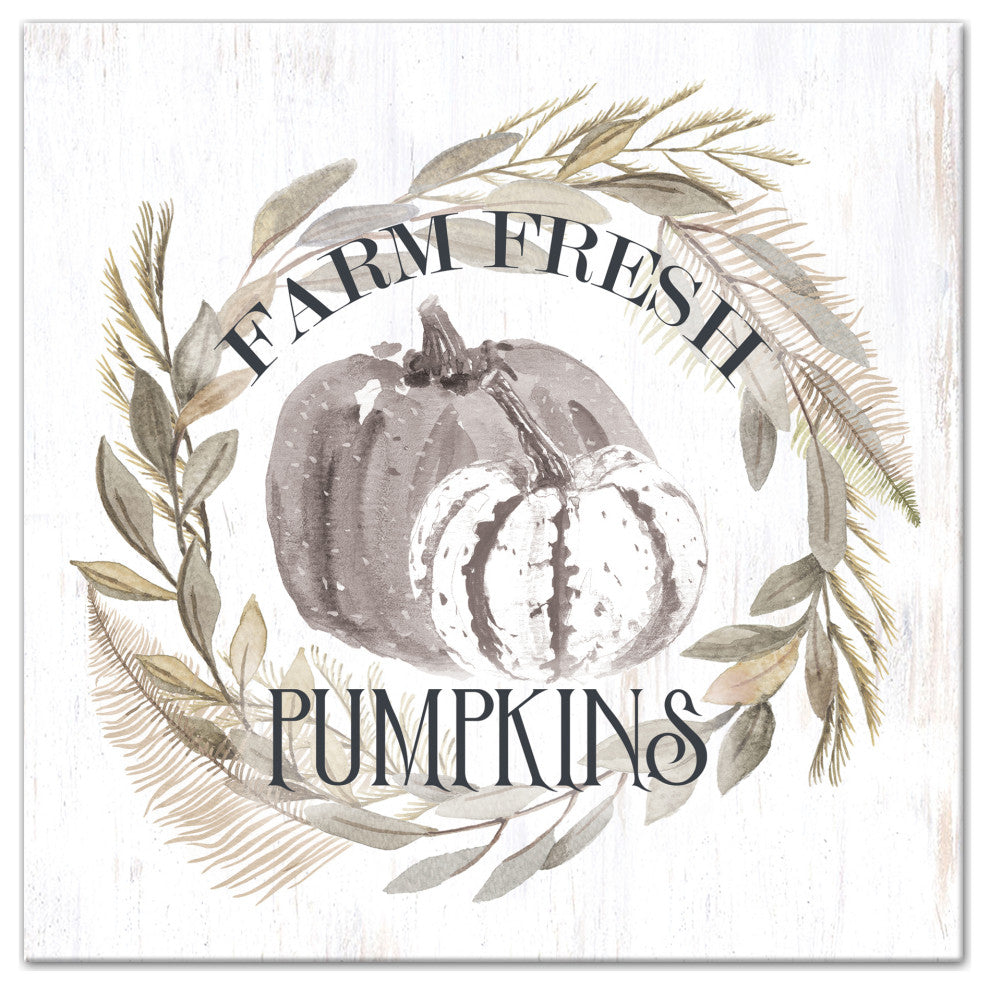 Fresh Pumpkins Wreath  16x16 Canvas Wall Art