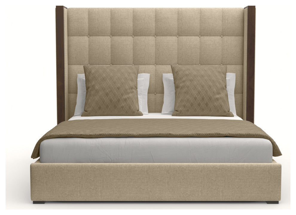 Nativa Interiors Irenne Box Tufted Bed, Flax, Queen, Medium 67"