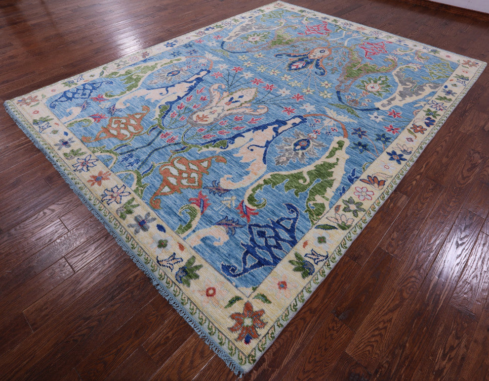 9' 2" X 12' 1" Hand-Knotted Turkish Oushak Wool Rug - Q15612