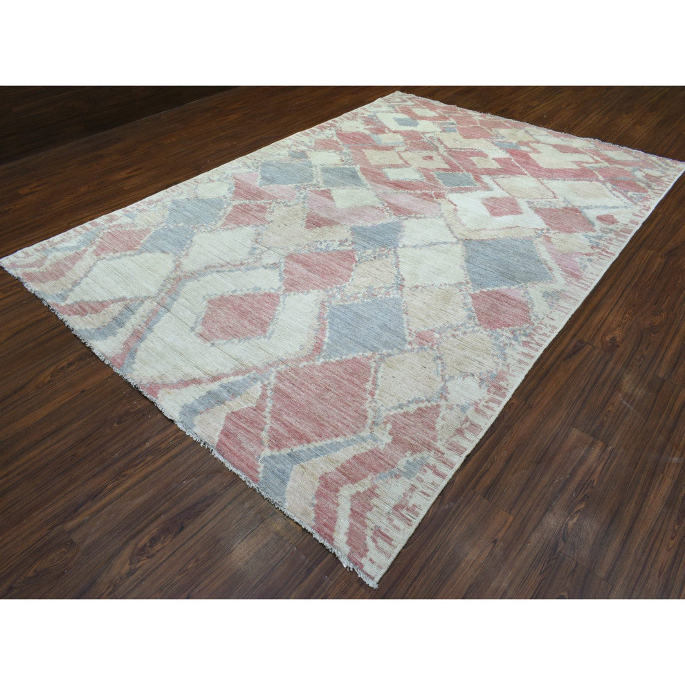 Pink, Soft Wool Hand Knotted, Boujaad Moroccan Berber Oriental Rug, 8'1"x11'7"