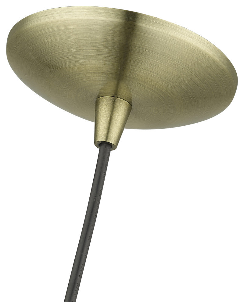 Endicott 1-Light Antique Brass Bell Pendant, Shiny White Inside