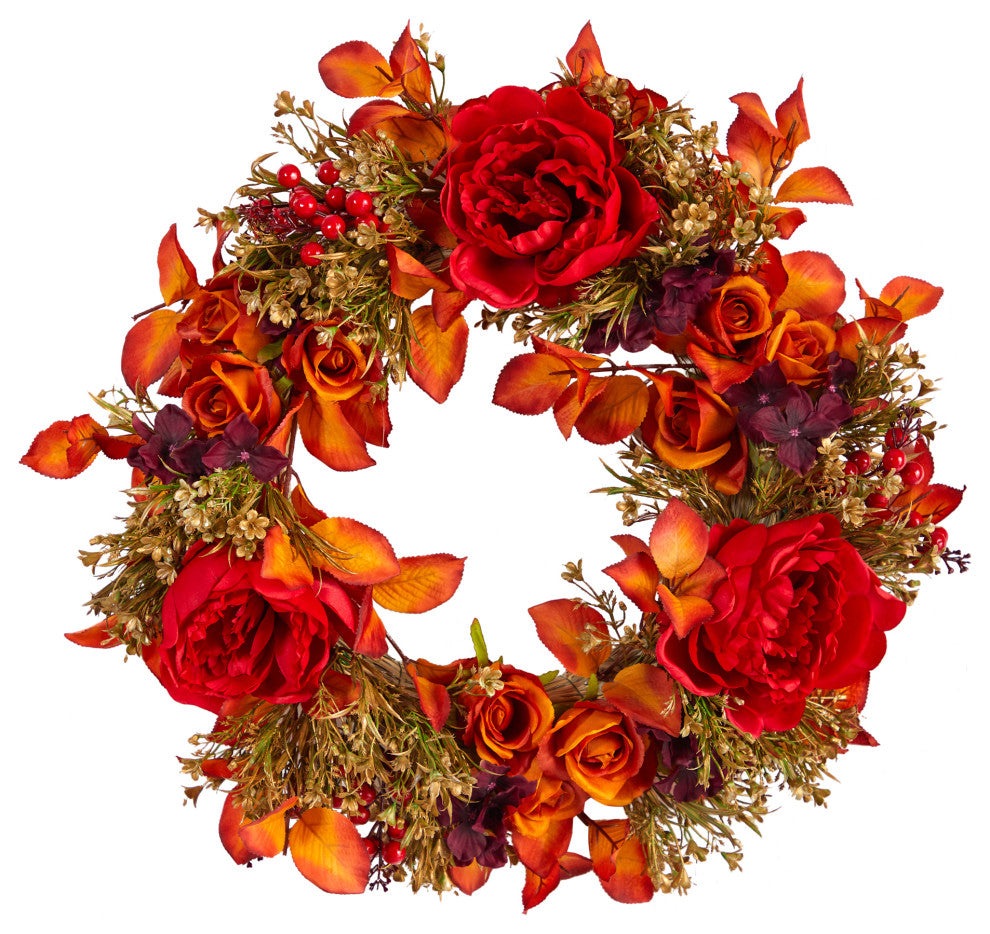 22" Rose and Peony Artificial Wreath