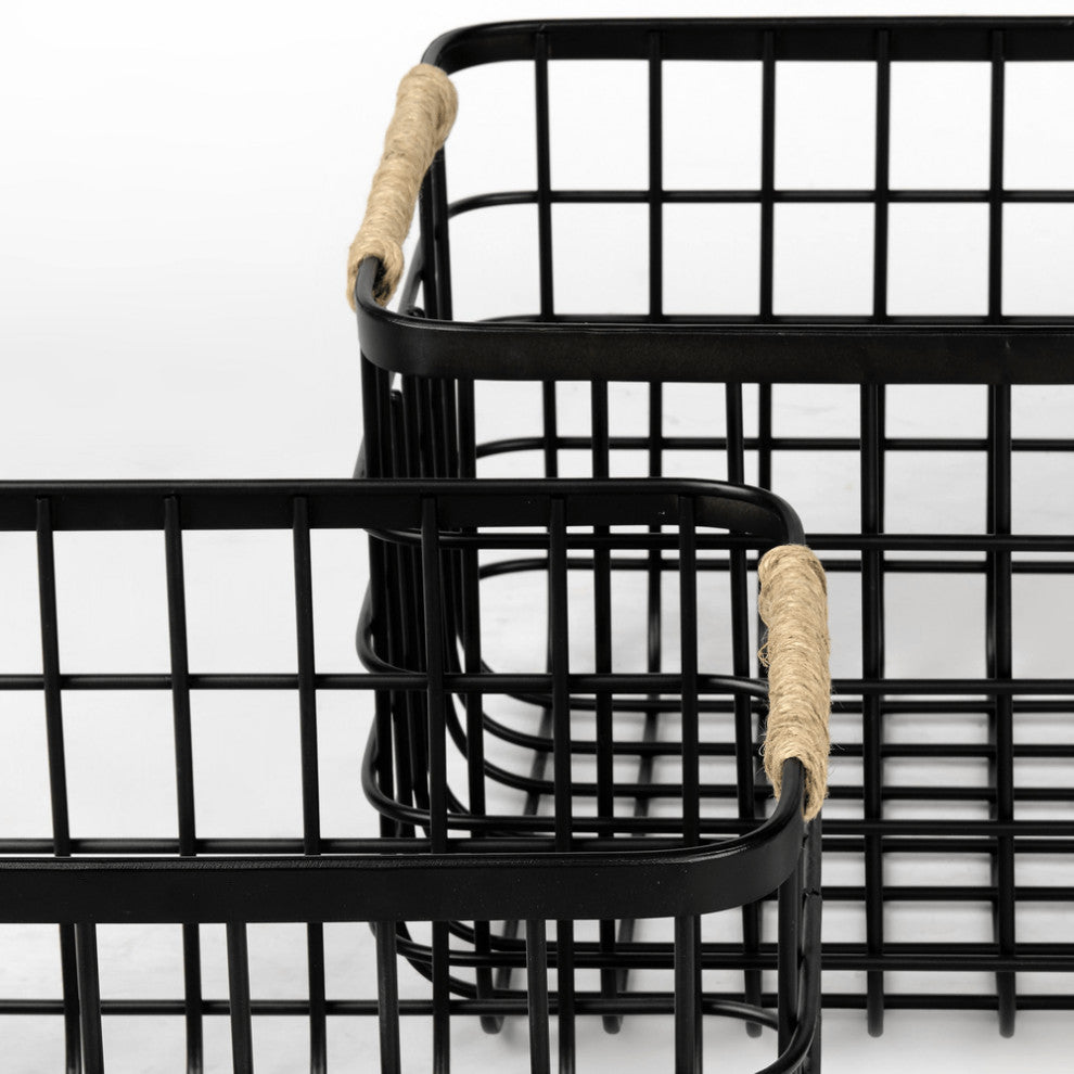 Set of Two Black Metal Baskets