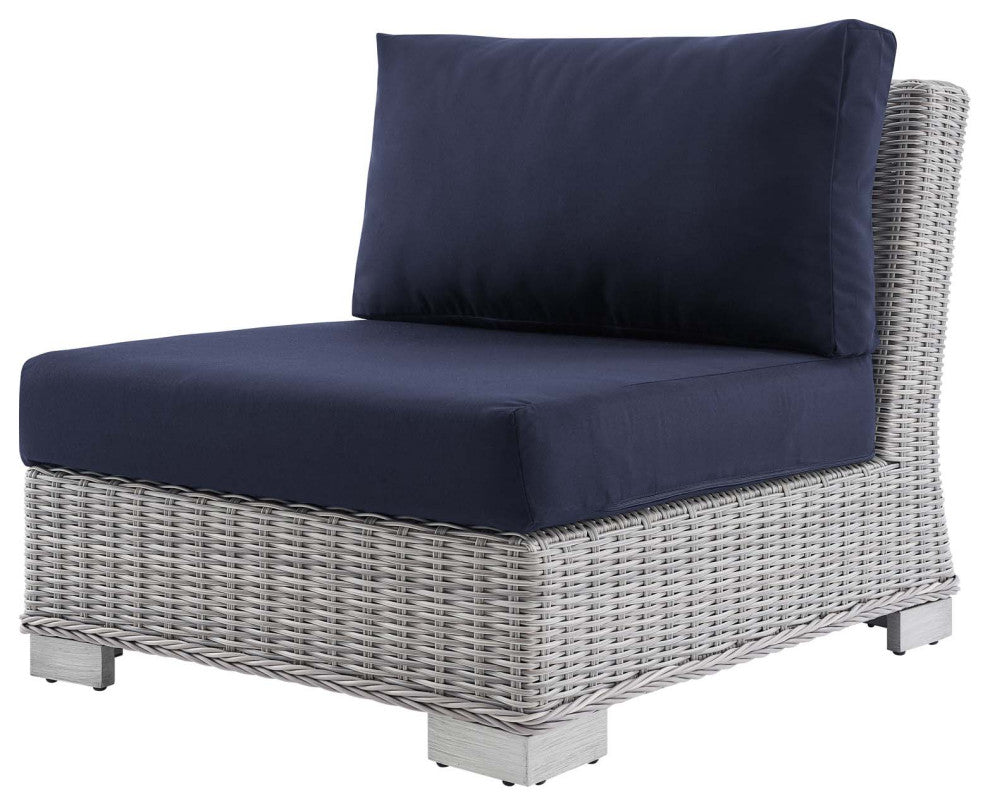 Lounge Sectional Sofa Set, Rattan, Wicker, Gray Blue Navy, Modern, Outdoor