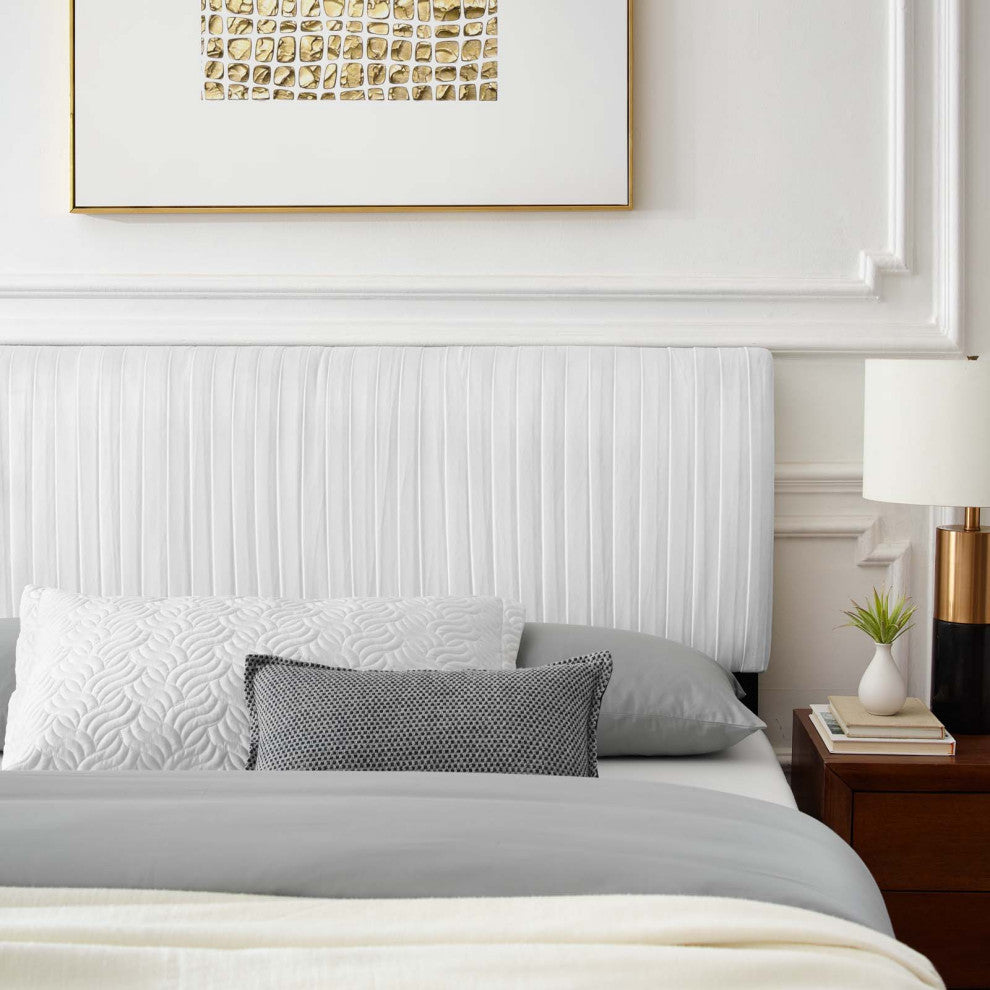 Platform Bed Frame, Full Size, Velvet, White, Modern Contemporary, Bedroom