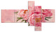 Peony Flowers in Vase on Pink, Floral Canvas Art Print, 60"x32", 5 panels