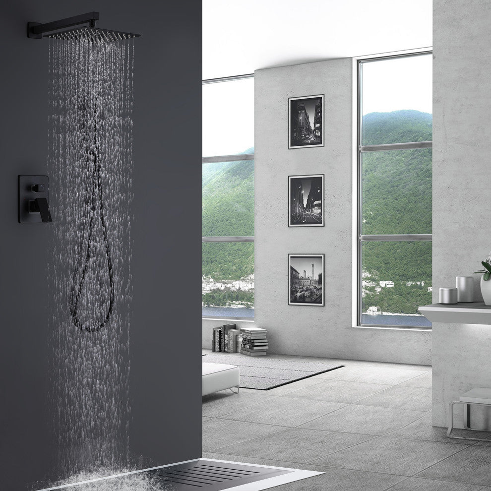 Wall Mounted Rain Shower System with 10Inch Showerhead, Matte Black
