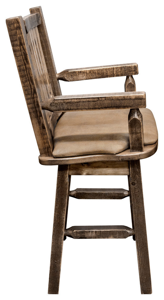 Captain's Barstool, Back and Swivel, Stain and Finish, Buckskin Pattern