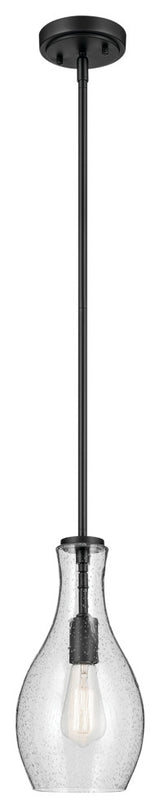 Everly 13.75" 1-Light Bell Pendant With Clear Seeded Glass, Black