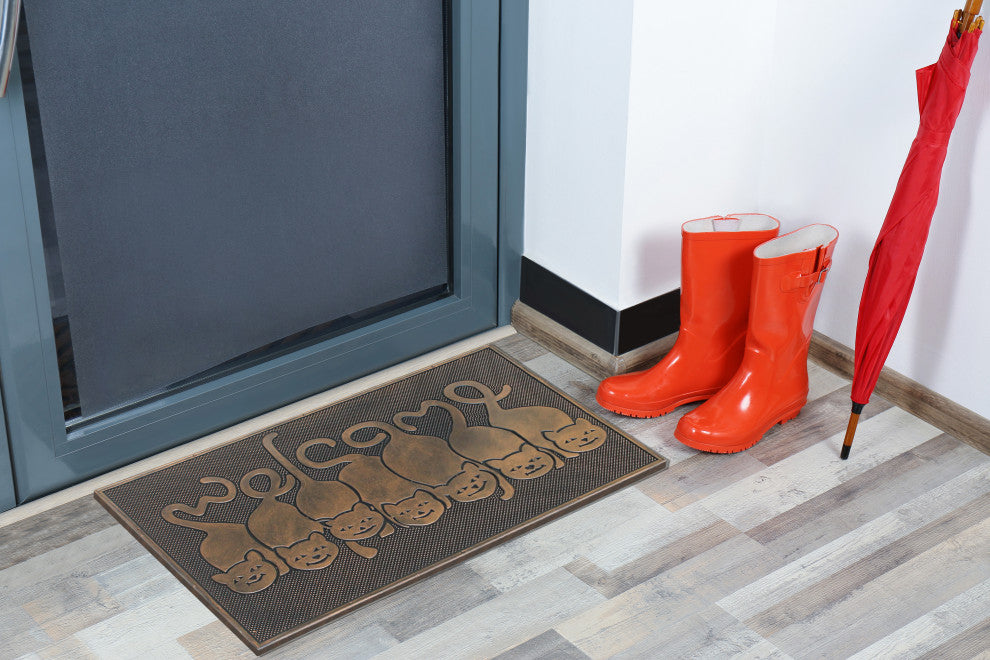 A1HC Designer "Welcome" Rubber Doormat, Cat Tail Welcome