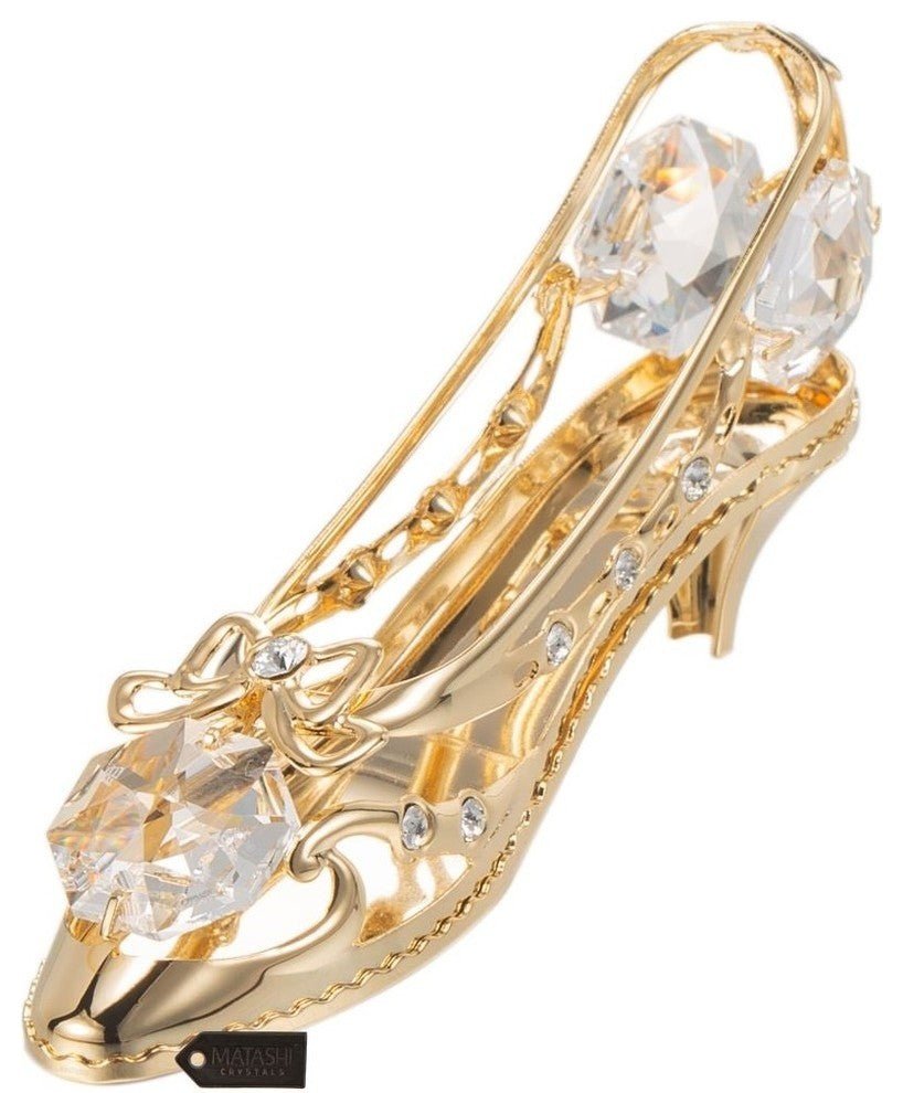 24K Gold Plated Crystal Studded Lady Shoe Ornament