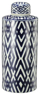Benzara BM165647 Ceramic Lidded Large Jar, Blue And White