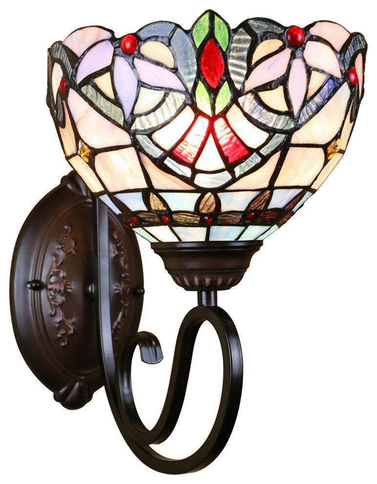 Grenville Victorian Tiffany-Style Blackish Bronze 1 Light Wall Sconce 8" Wide