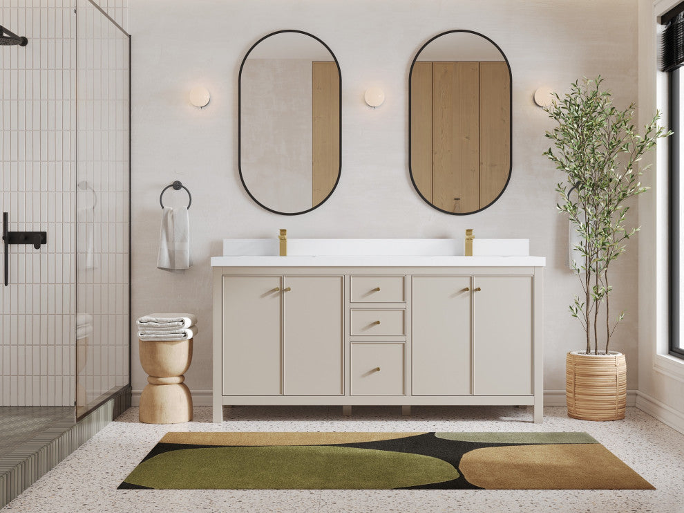 Chicago 72" Double Sink Bathroom Vanity, Fine Grain 2" White Quartz