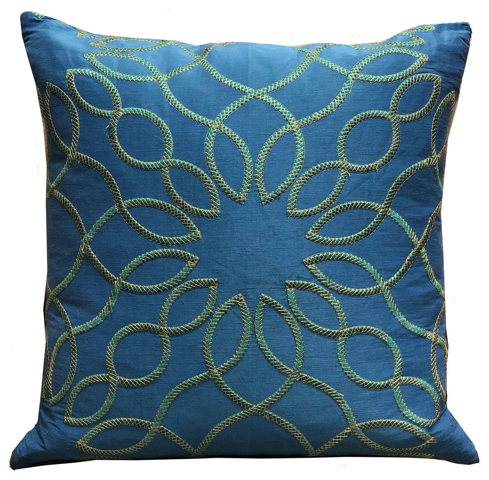 Plutus Calico Island Blue and Green Geometric Luxury Throw Pillow, 26"x26"