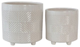 2-Piece Set Textured Planters, Shiny White