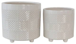 2-Piece Set Textured Planters, Shiny White