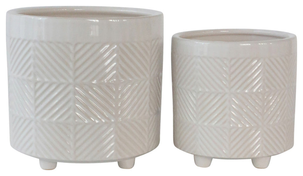 2-Piece Set Textured Planters, Shiny White
