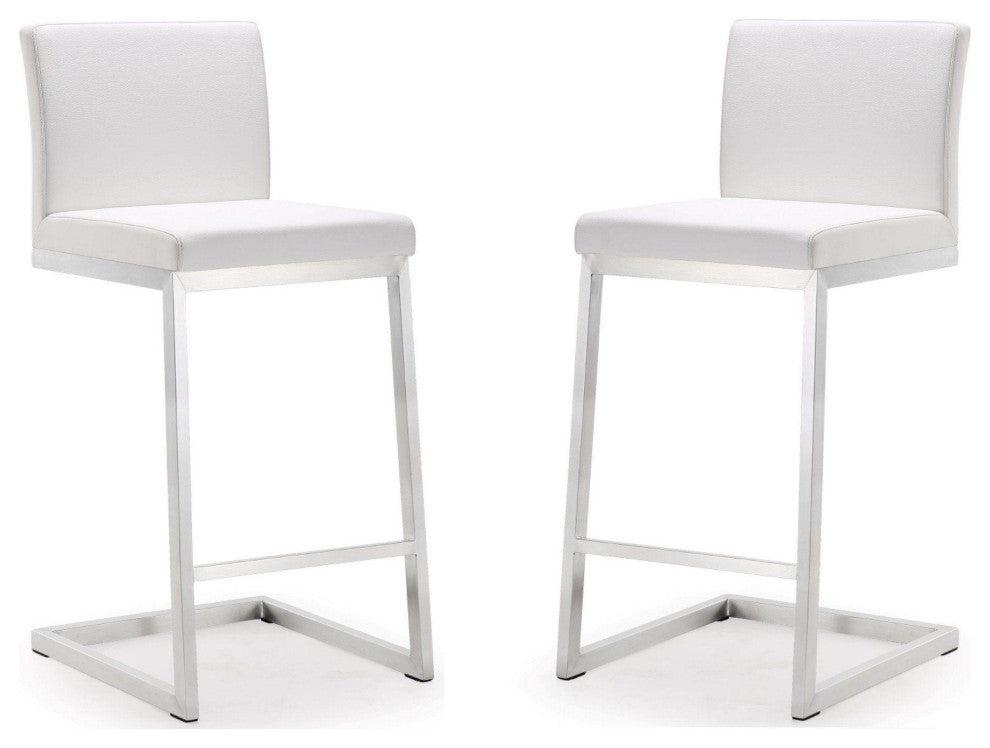 Parma White Stainless Steel Counter Stool - Set of 2 - White