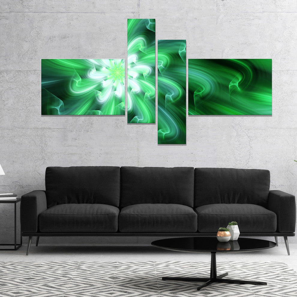 Large Green Exotic Flower Petals, Floral Canvas Art Print, 60"x32", 4 panels