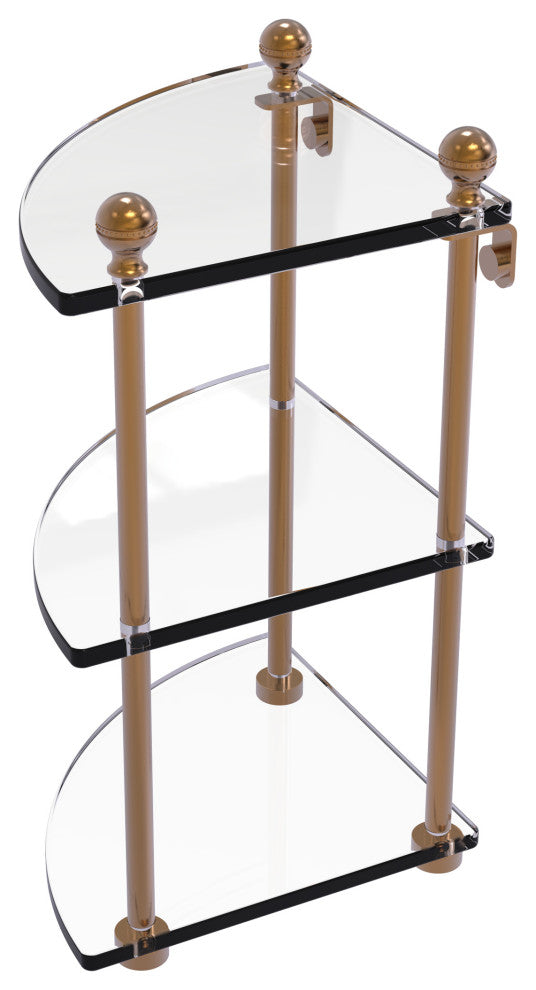 Mambo 3 Tier Corner Glass Shelf, Brushed Bronze