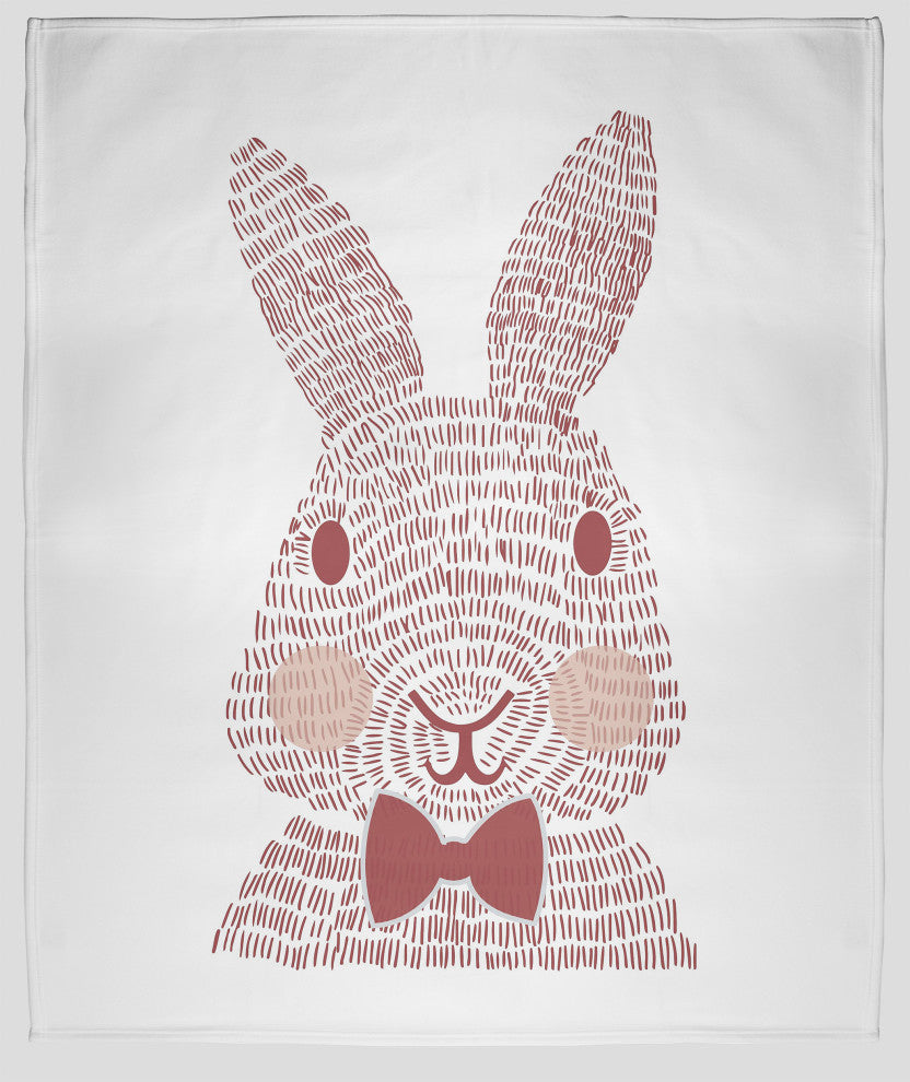 60 x 80 in Monochrome Easter Bunny Throw Blanket, Ligonberry Red