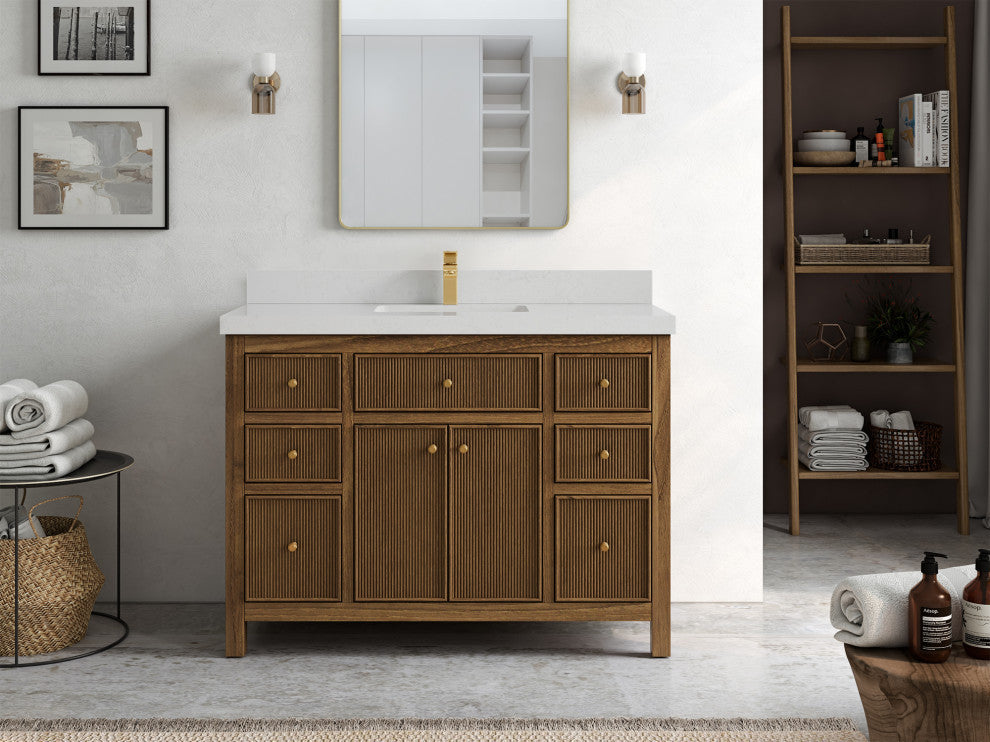 Sonoma Teak 48 Single Sink Bath Vanity in Dark Natural with 2" Carrara Quartz