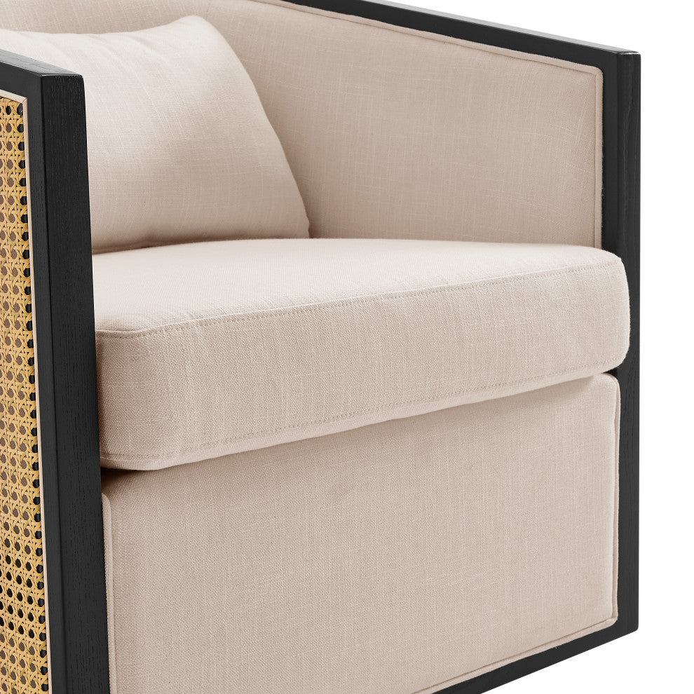 Marilyn Swivel Accent Arm Chair With Rattan, Black