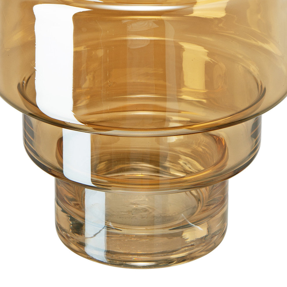 Benzara BM285598 Alma 14" Vase, Geometric Design, Amber Luster Glass Frame