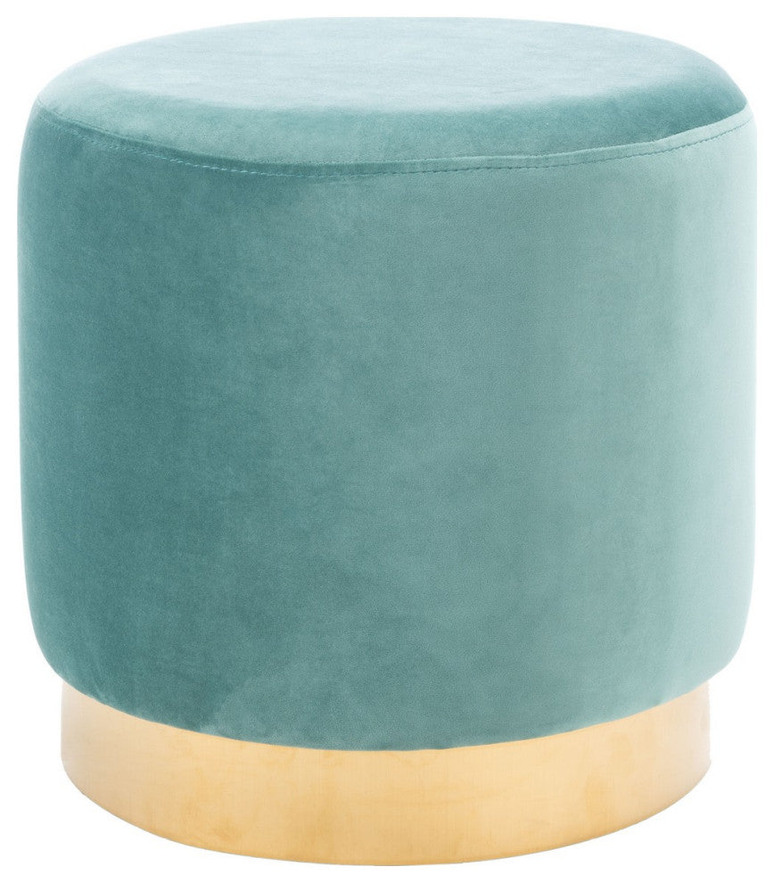 Safavieh Azai Round Ottoman, Seafoam/Gold