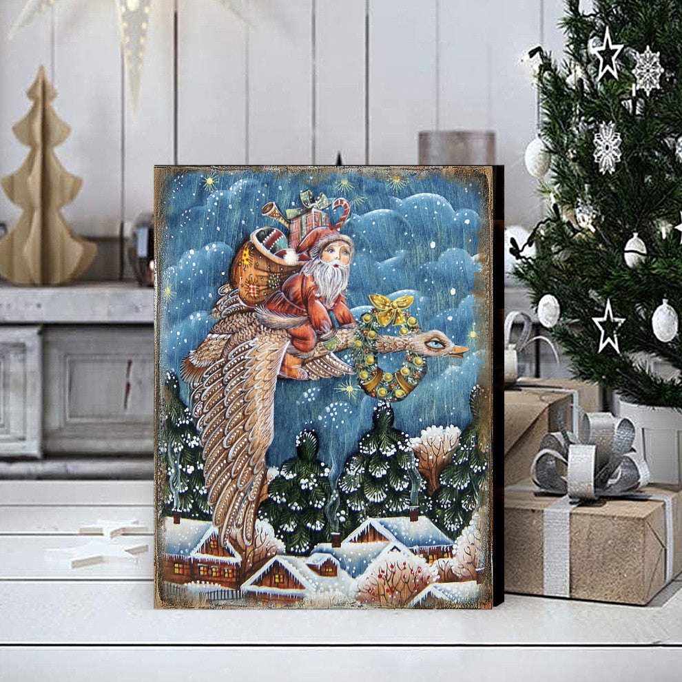 Christmas Goose Santa Wooden Wall Art, Oversized 48x36