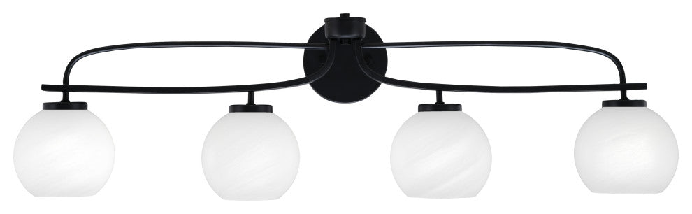 Cavella 4 Light Bath Bar, Matte Black Finish, 5.75" White Marble Glass