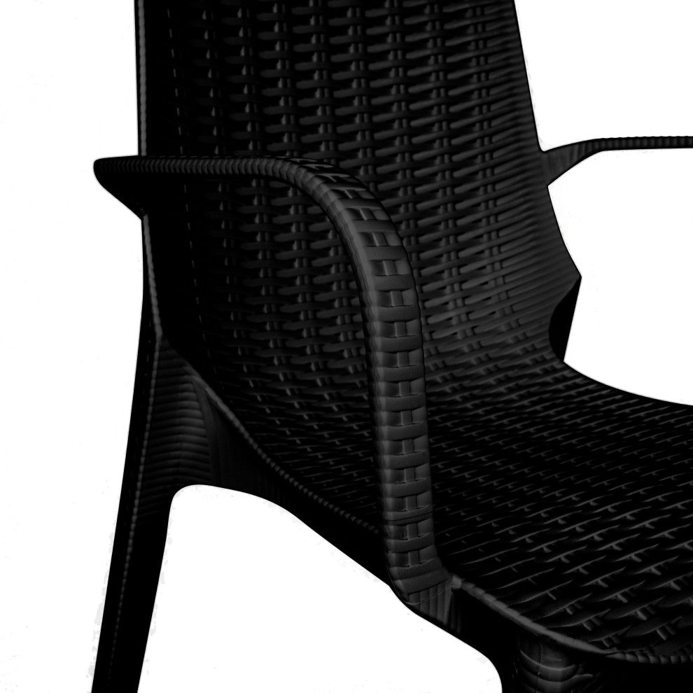 LeisureMod Kent 7-Piece Dining Set with 4 Side Chairs 2 Arm Chairs, Black
